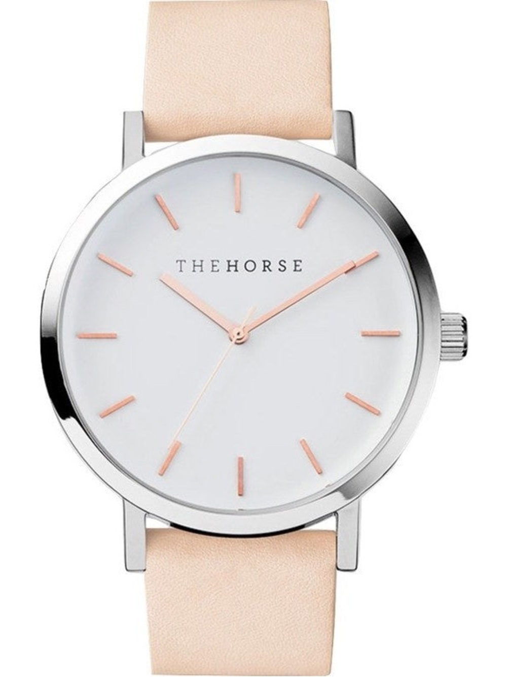 The Horse Silver Case Watch with Nude Leather Strap